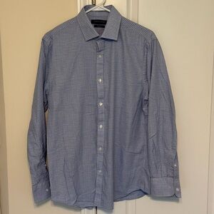 Tommy Hilfiger Light Blue Checkered Dress Shirt Slim Fit 100% Cotton Medium